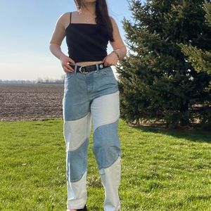 Light and dark wash striped jeans